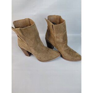 Very G Womens Western Suede Ankle Boots Size 8.5 Tan Block Heel
